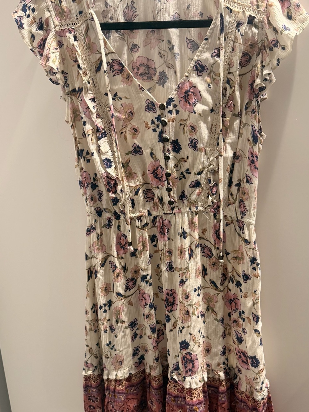 Xhilaration Cream Dress with Pink & Blue Floral Print